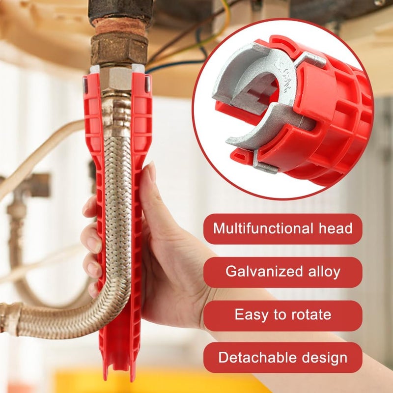 ELEGICKLIP 14-in-1 Multi-functional Wrench Faucet Sink Installer Tool for Toilets and Kitchens - Red Plumbers Wrench - Image 5